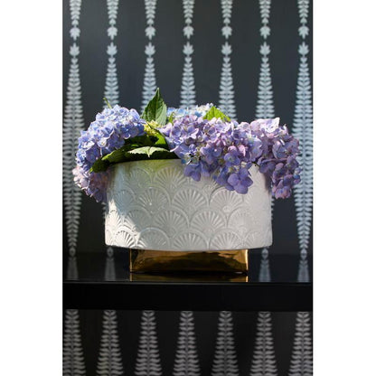 Deco Fan Ceramic Made White Cachepot - LOOMLAN - Chelsea House - Planters