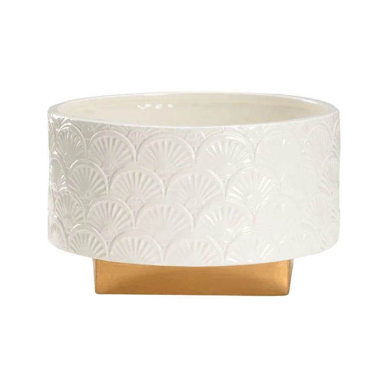 Deco Fan Ceramic Made White Cachepot - LOOMLAN - Chelsea House - Planters