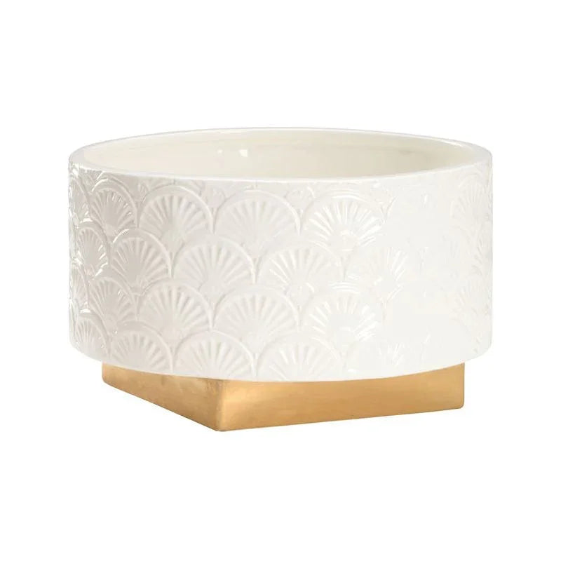 Deco Fan Ceramic Made White Cachepot - LOOMLAN - Chelsea House - Planters