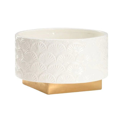 Deco Fan Ceramic Made White Cachepot - LOOMLAN - Chelsea House - Planters