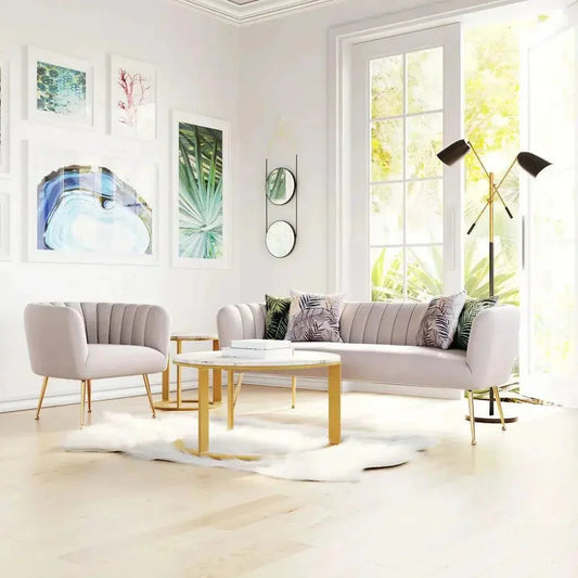 Deco Sofa Beige & Gold - LOOMLAN - Zuo Modern - Sofas & Loveseats