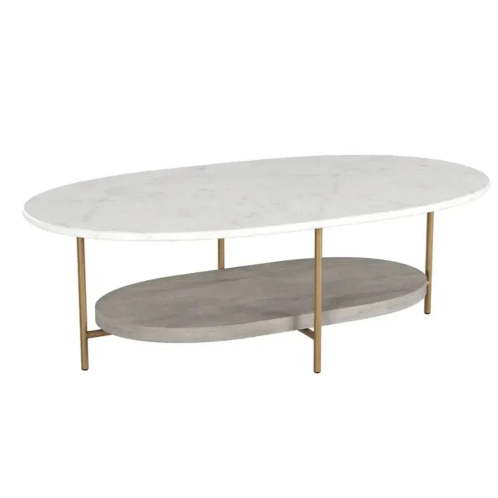 Deja White Marble Topped Oval Coffee Table - LOOMLAN - SUNPAN - Coffee Tables