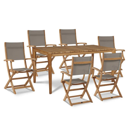 Del Ray Teak Patio Rectangular Dining Set 7PC-Outdoor Dining Sets-HiTeak-Taupe-LOOMLAN