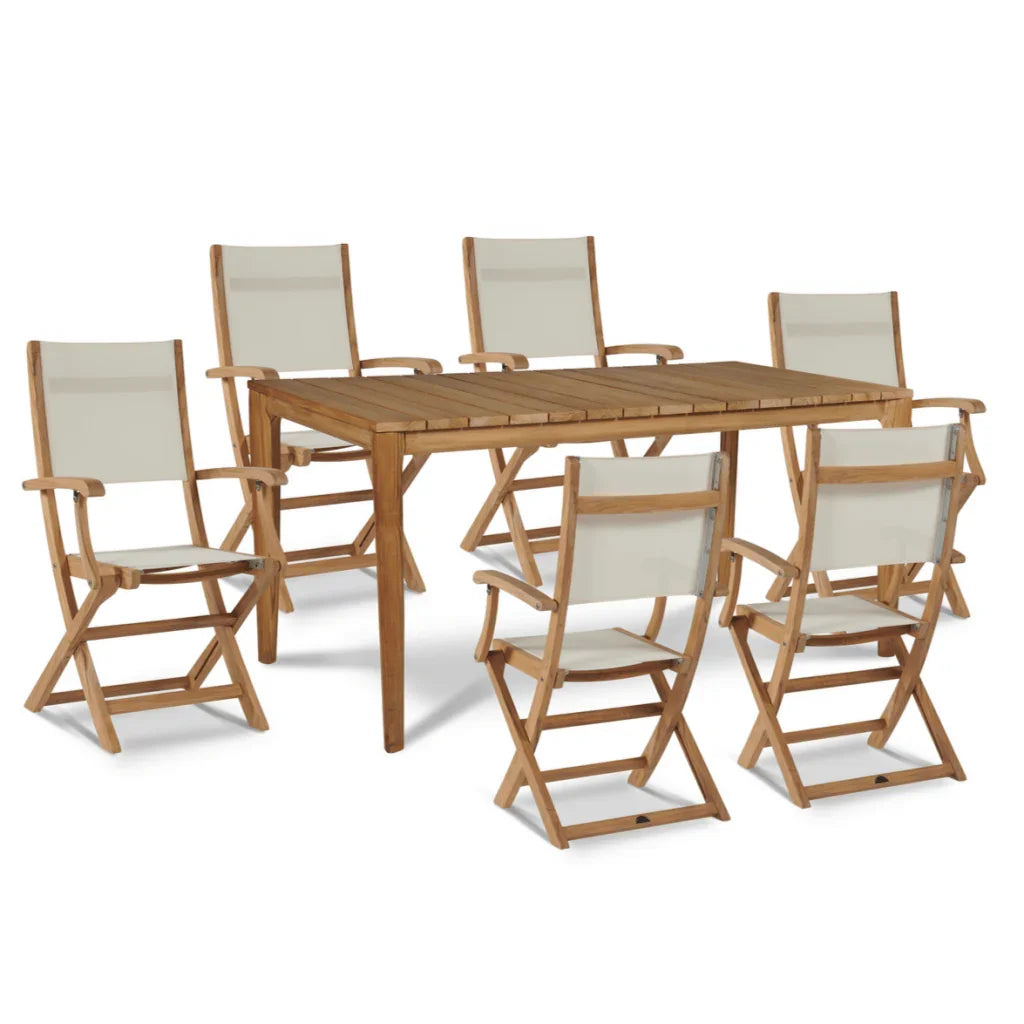 Del Ray Teak Patio Rectangular Dining Set 7PC-Outdoor Dining Sets-HiTeak-White-LOOMLAN