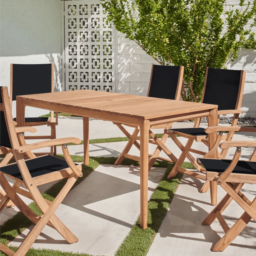 Del Ray Teak Patio Rectangular Dining Set 7PC-Outdoor Dining Sets-HiTeak-LOOMLAN