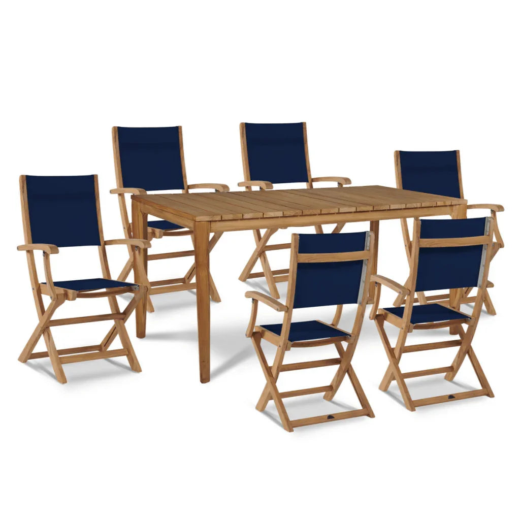 Del Ray Teak Patio Rectangular Dining Set 7PC-Outdoor Dining Sets-HiTeak-Blue-LOOMLAN