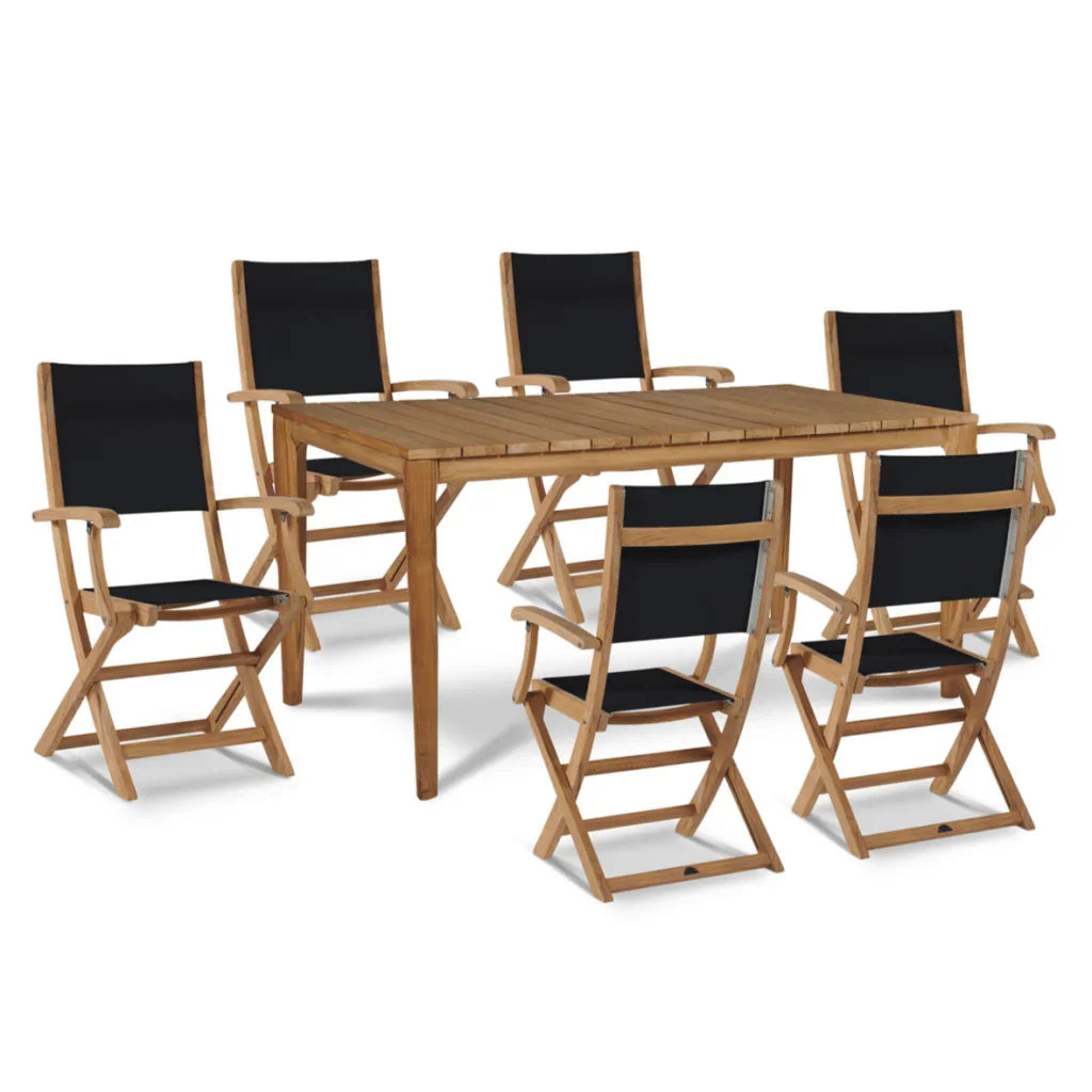 Del Ray Teak Patio Rectangular Dining Set 7PC-Outdoor Dining Sets-HiTeak-Black-LOOMLAN