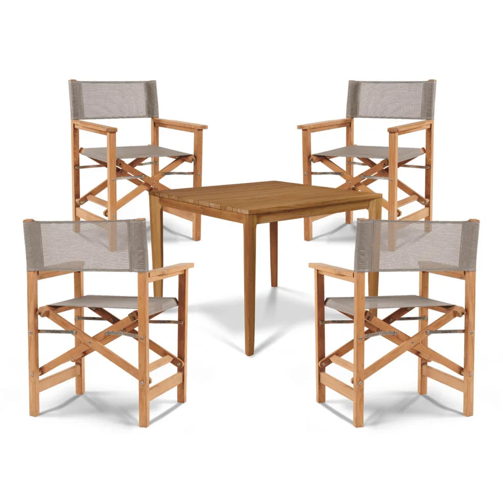Del Ray Teak Patio Square Dining Set 5PC-Outdoor Dining Sets-HiTeak-Taupe-LOOMLAN