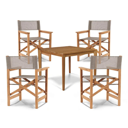 Del Ray Teak Patio Square Dining Set 5PC-Outdoor Dining Sets-HiTeak-Taupe-LOOMLAN