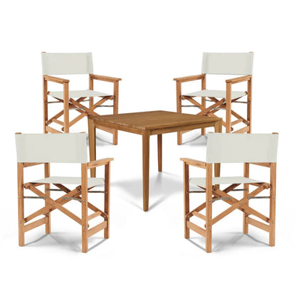 Del Ray Teak Patio Square Dining Set 5PC-Outdoor Dining Sets-HiTeak-White-LOOMLAN