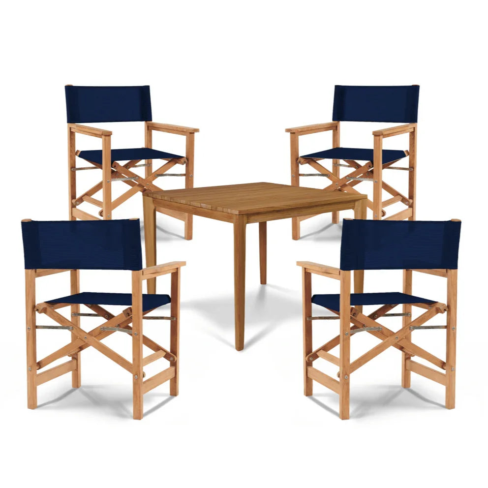 Del Ray Teak Patio Square Dining Set 5PC-Outdoor Dining Sets-HiTeak-Blue-LOOMLAN