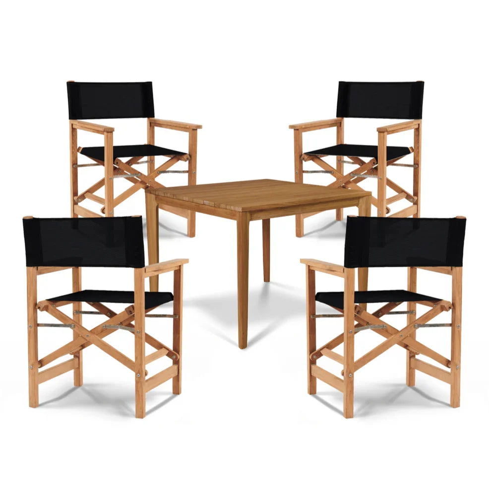 Del Ray Teak Patio Square Dining Set 5PC-Outdoor Dining Sets-HiTeak-Black-LOOMLAN