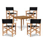 Del Ray Teak Patio Square Dining Set 5PC-Outdoor Dining Sets-HiTeak-Black-LOOMLAN