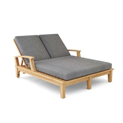 Delano Teak Double Reclining Sunlounger Sunbrella-Outdoor Cabanas & Loungers-HiTeak-Charcoal-LOOMLAN
