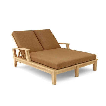 Delano Teak Double Reclining Sunlounger Sunbrella-Outdoor Cabanas & Loungers-HiTeak-Fawn-LOOMLAN
