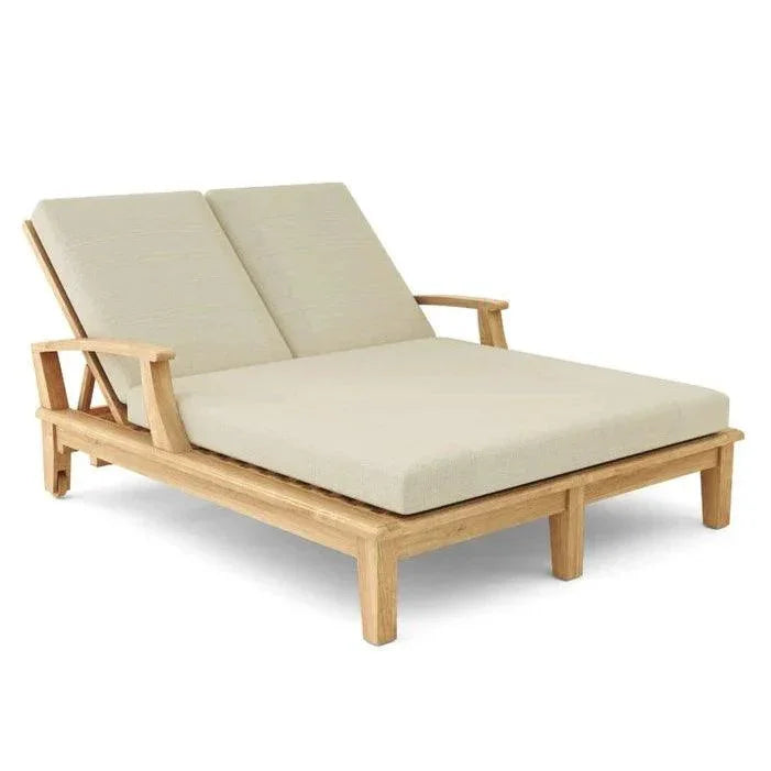 Delano Teak Double Reclining Sunlounger Sunbrella-Outdoor Cabanas & Loungers-HiTeak-Canvas-LOOMLAN