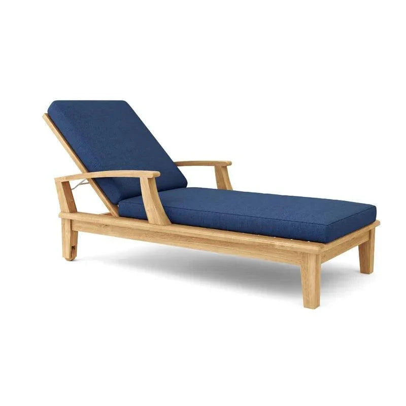 Delano Teak Reclining Sunlounger Sunbrella Cushion-Outdoor Cabanas & Loungers-HiTeak-Navy-LOOMLAN