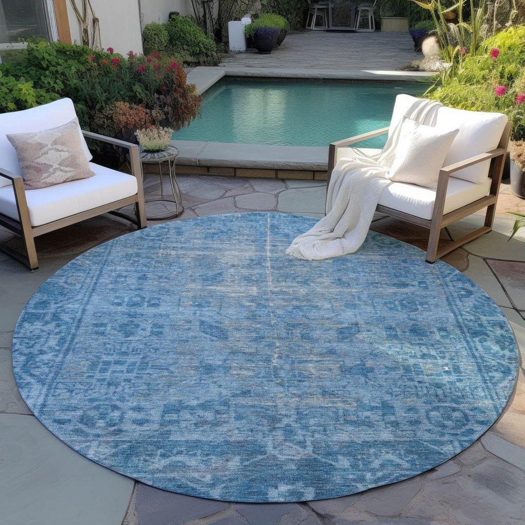 Delaura Blue Washable Indoor - Outdoor Rug - LOOMLAN - LOOMLAN Rugs - Outdoor Rugs