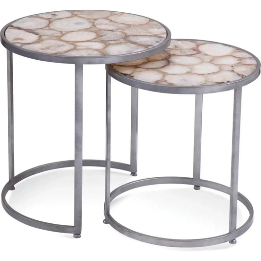 Delia Bunching Metal Silver Round Accent Table - LOOMLAN - Bassett Mirror - Side Tables