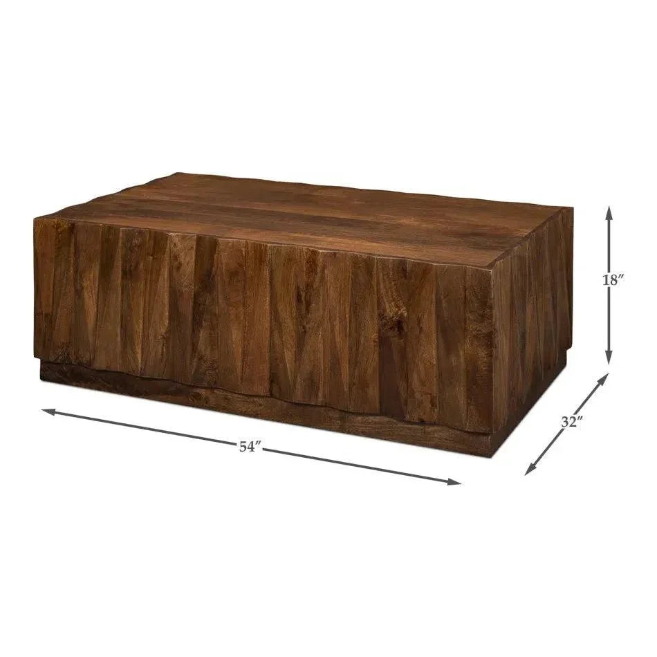 Denali Rectangle Cocktail Coffee Table Block Solid Wood - LOOMLAN - Sarreid - Coffee Tables