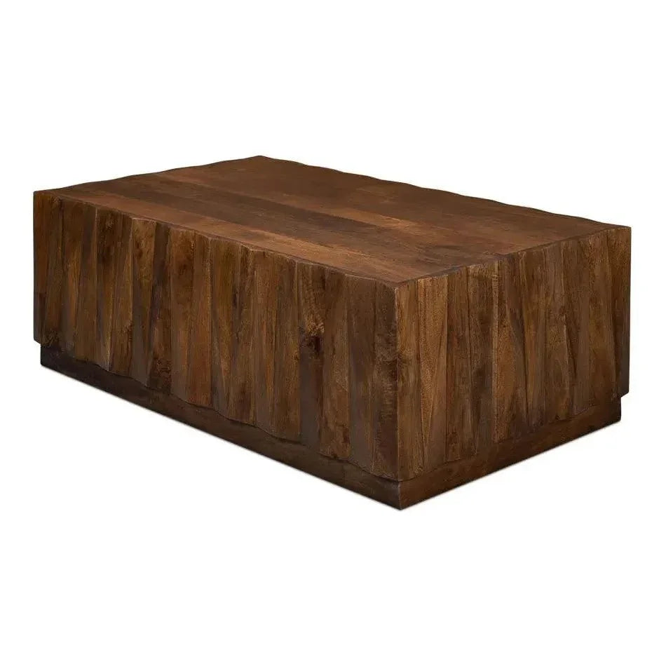 Denali Rectangle Cocktail Coffee Table Block Solid Wood - LOOMLAN - Sarreid - Coffee Tables