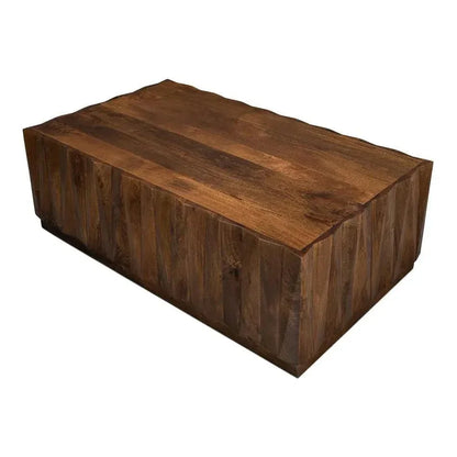 Denali Rectangle Cocktail Coffee Table Block Solid Wood - LOOMLAN - Sarreid - Coffee Tables