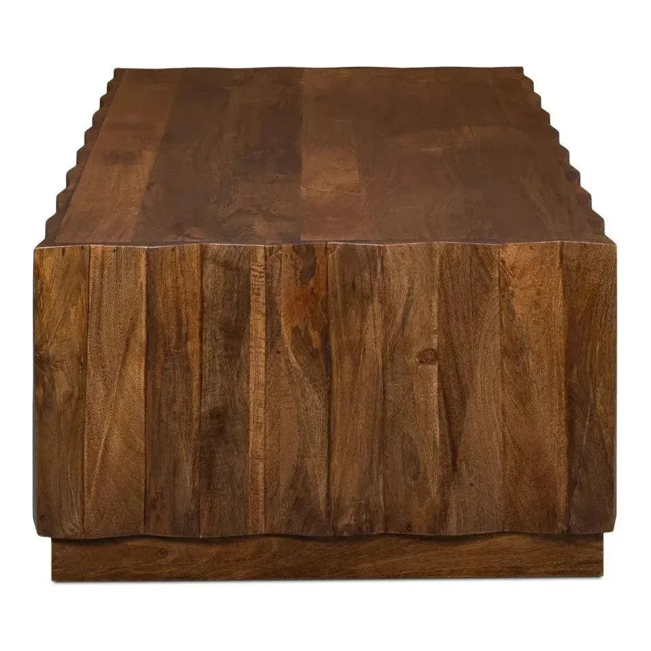 Denali Rectangle Cocktail Coffee Table Block Solid Wood - LOOMLAN - Sarreid - Coffee Tables
