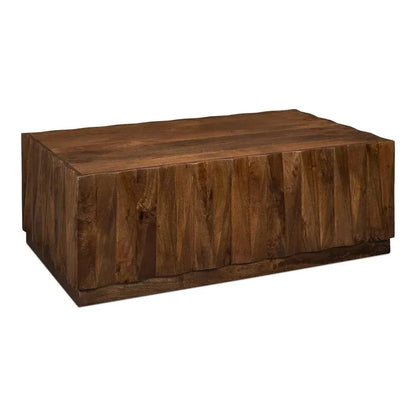 Denali Rectangle Cocktail Coffee Table Block Solid Wood - LOOMLAN - Sarreid - Coffee Tables