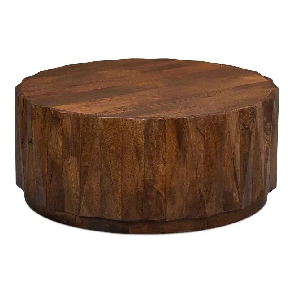 Denali Round Cocktail Coffee Table Block Solid Wood - LOOMLAN - Sarreid - Coffee Tables