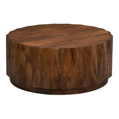 Denali Round Cocktail Coffee Table Block Solid Wood - LOOMLAN - Sarreid - Coffee Tables