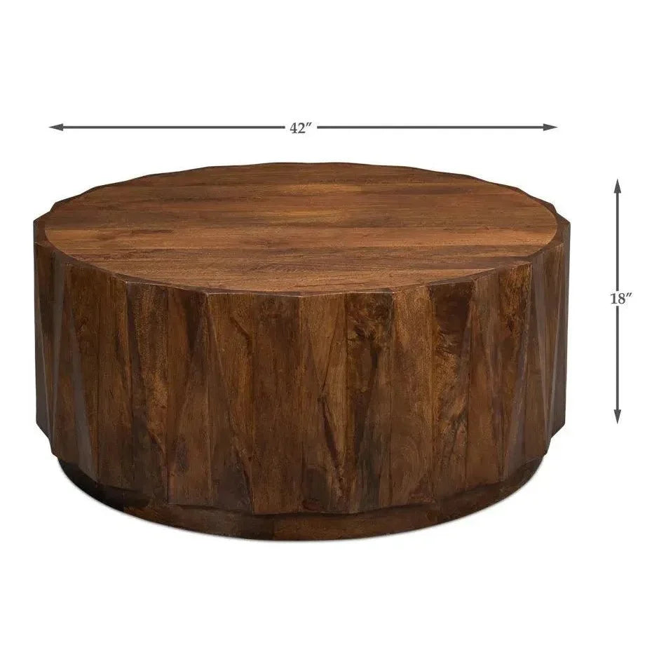 Denali Round Cocktail Coffee Table Block Solid Wood - LOOMLAN - Sarreid - Coffee Tables