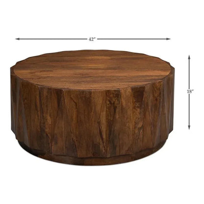 Denali Round Cocktail Coffee Table Block Solid Wood - LOOMLAN - Sarreid - Coffee Tables