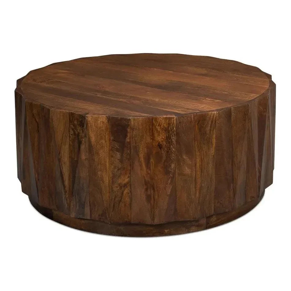 Denali Round Cocktail Coffee Table Block Solid Wood - LOOMLAN - Sarreid - Coffee Tables