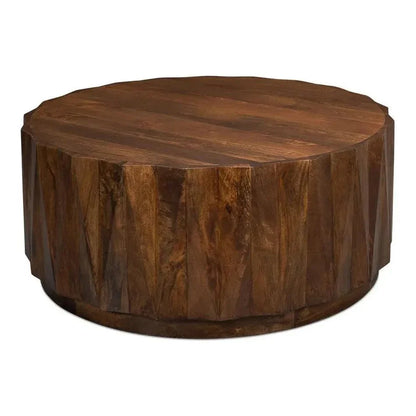 Denali Round Cocktail Coffee Table Block Solid Wood - LOOMLAN - Sarreid - Coffee Tables