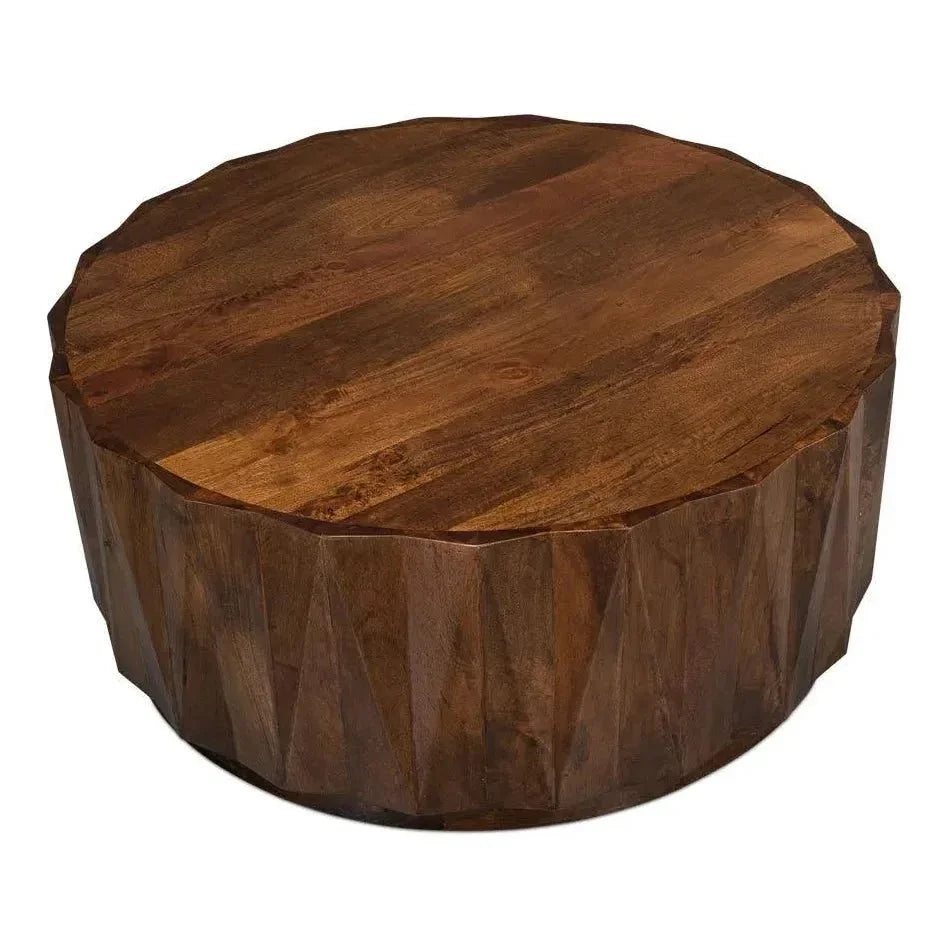 Denali Round Cocktail Coffee Table Block Solid Wood - LOOMLAN - Sarreid - Coffee Tables