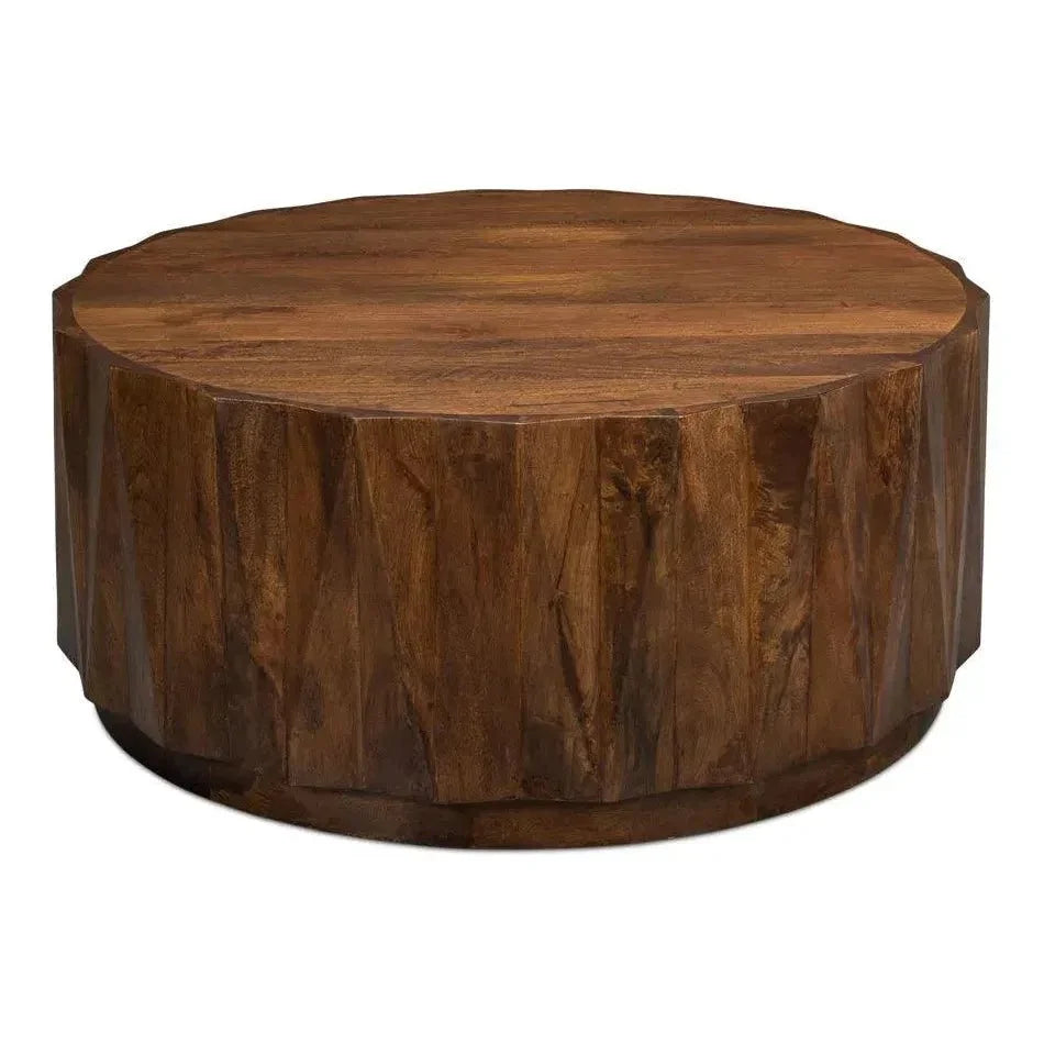 Denali Round Cocktail Coffee Table Block Solid Wood - LOOMLAN - Sarreid - Coffee Tables