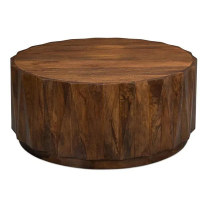 Denali Round Cocktail Coffee Table Block Solid Wood - LOOMLAN - Sarreid - Coffee Tables