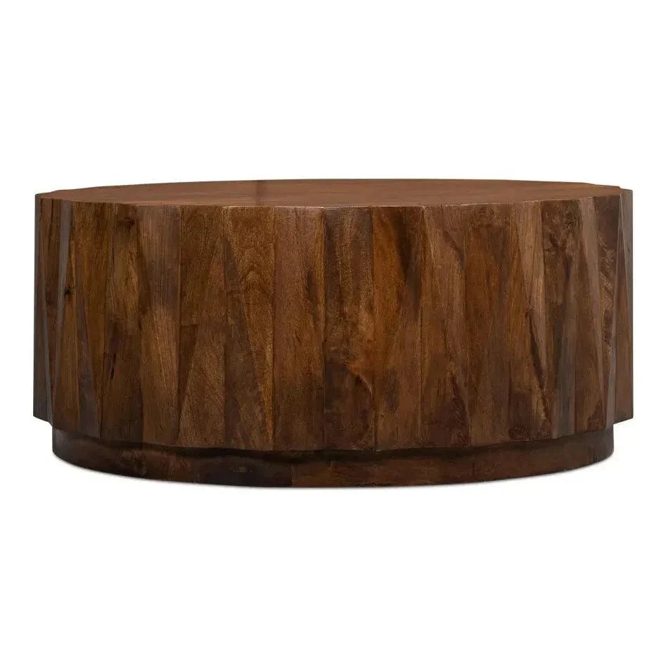 Denali Round Cocktail Coffee Table Block Solid Wood - LOOMLAN - Sarreid - Coffee Tables