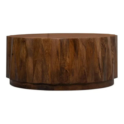 Denali Round Cocktail Coffee Table Block Solid Wood - LOOMLAN - Sarreid - Coffee Tables