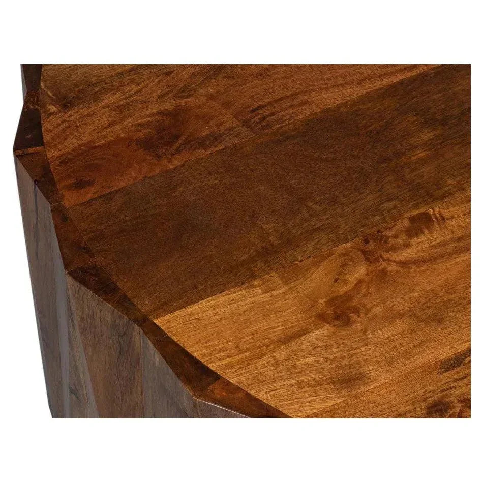 Denali Round Cocktail Coffee Table Block Solid Wood - LOOMLAN - Sarreid - Coffee Tables
