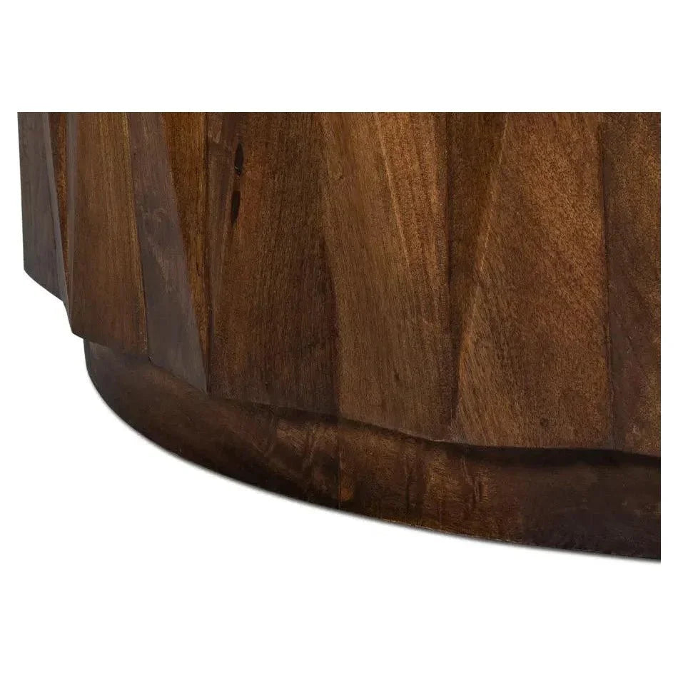 Denali Round Cocktail Coffee Table Block Solid Wood - LOOMLAN - Sarreid - Coffee Tables