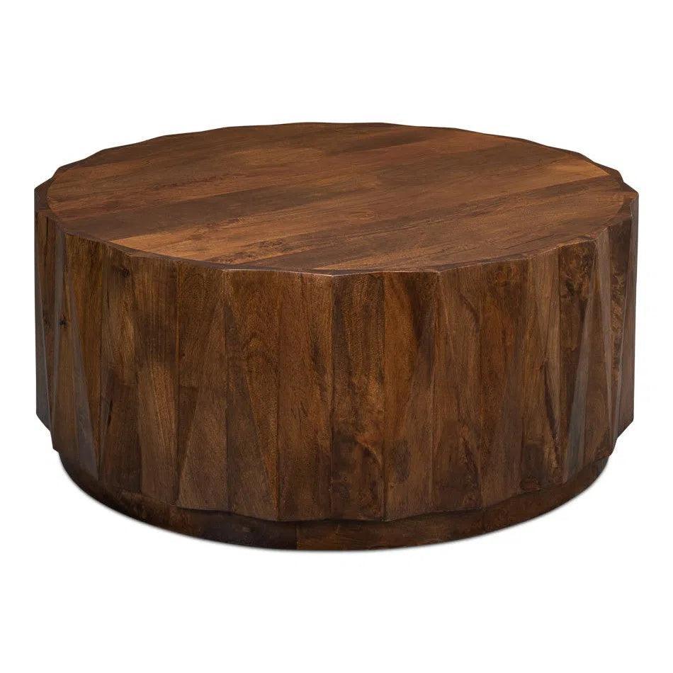 Denali Round Cocktail Coffee Table Block Solid Wood - LOOMLAN - Sarreid - Coffee Tables