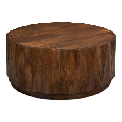Denali Round Cocktail Coffee Table Block Solid Wood - LOOMLAN - Sarreid - Coffee Tables
