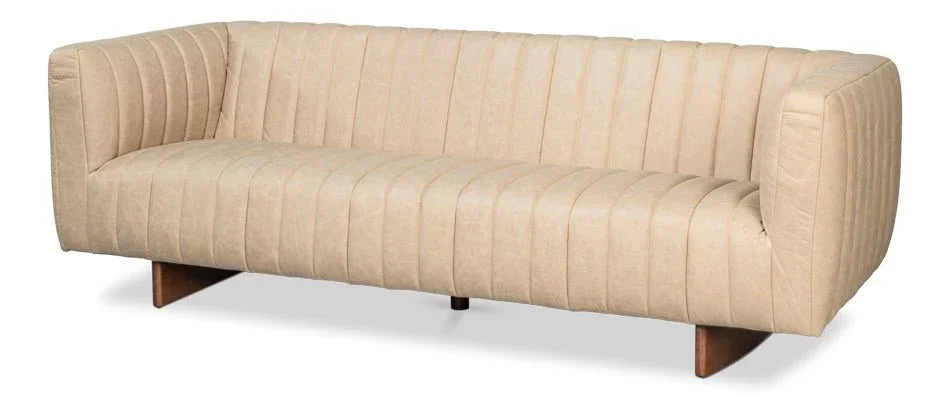 Denys Cappuccino White Leather Sofa - LOOMLAN - Sarreid - Sofas & Loveseats