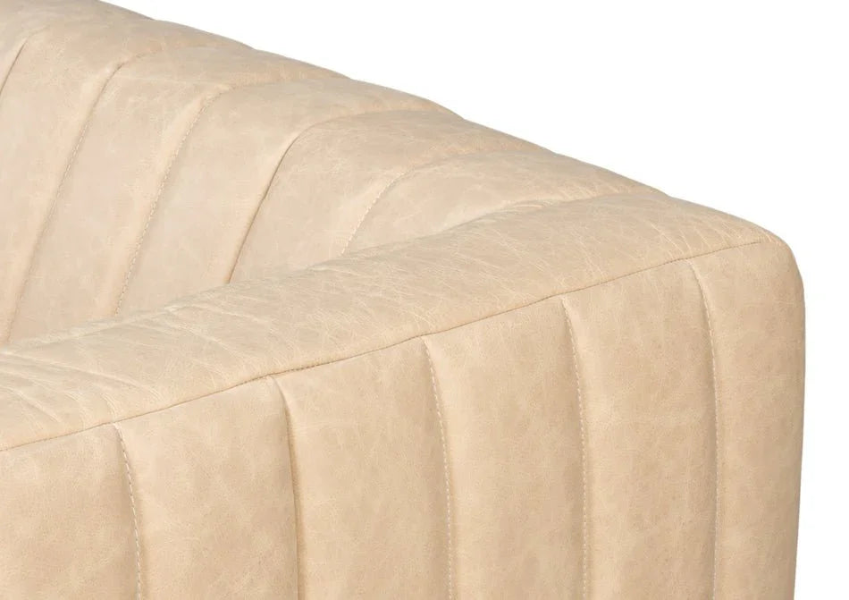 Denys Cappuccino White Leather Sofa - LOOMLAN - Sarreid - Sofas & Loveseats