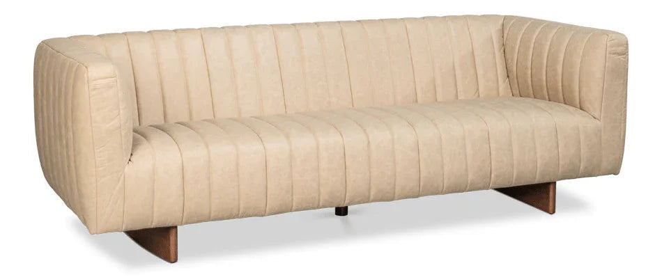 Denys Cappuccino White Leather Sofa - LOOMLAN - Sarreid - Sofas & Loveseats