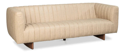 Denys Cappuccino White Leather Sofa - LOOMLAN - Sarreid - Sofas & Loveseats
