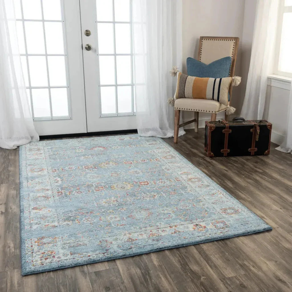 Deri Floral Blue/ Beige Large Area Rugs For Living Room - LOOMLAN - LOOMLAN - Area Rugs