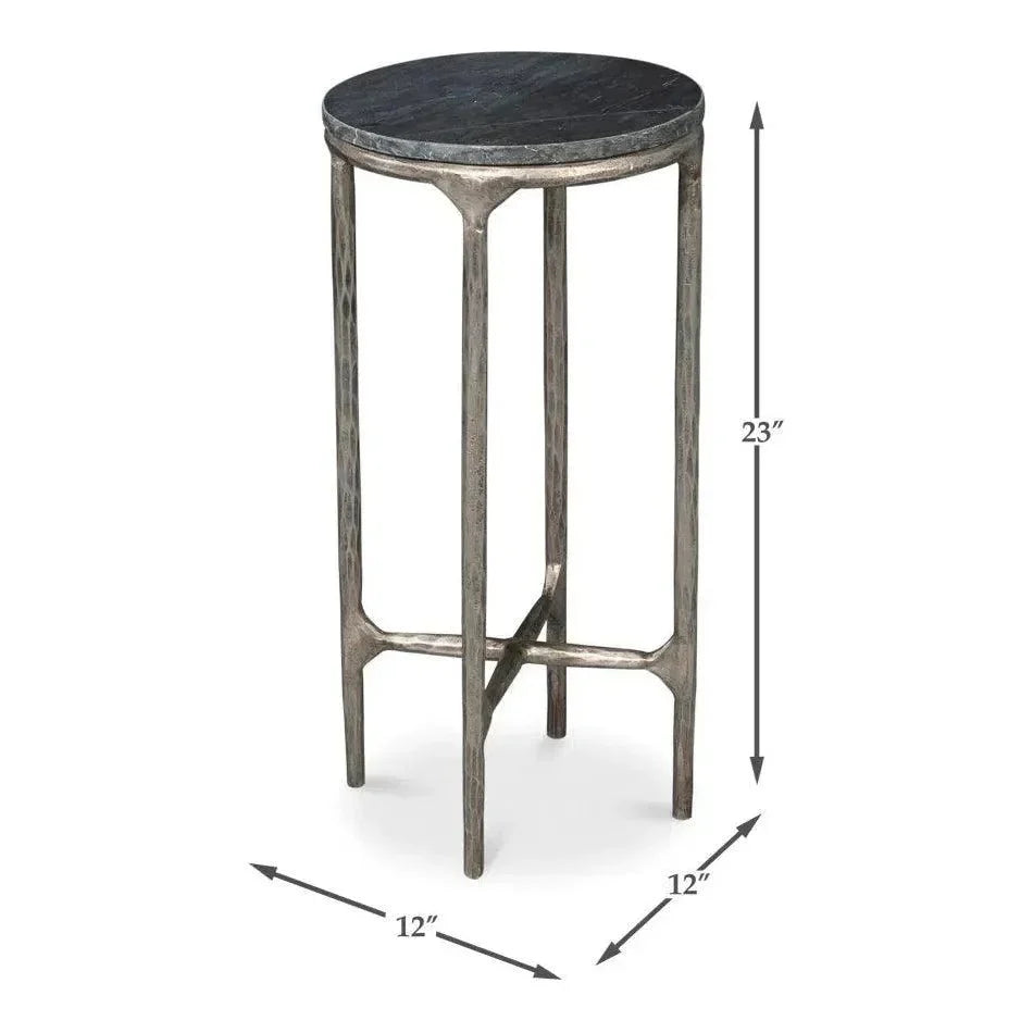 Derrick Iron & Marble Black Round End Table - LOOMLAN - Side Tables
