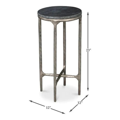 Derrick Iron & Marble Black Round End Table - LOOMLAN - Side Tables